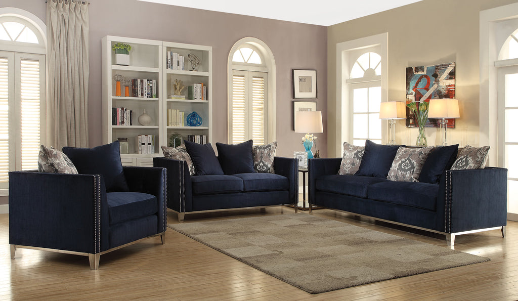Blue Fabric Sofa with 5 Pillows V459619