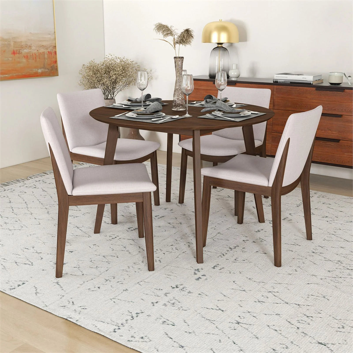 Solid Wood Walnut 5 Piece Dining Room Set S98210