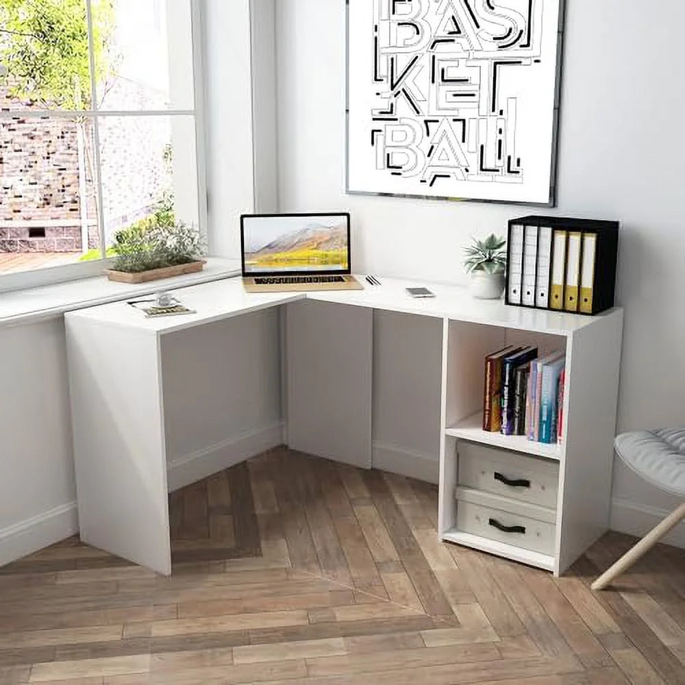 L Shaped Corner Desk Computer Workstation White J824149