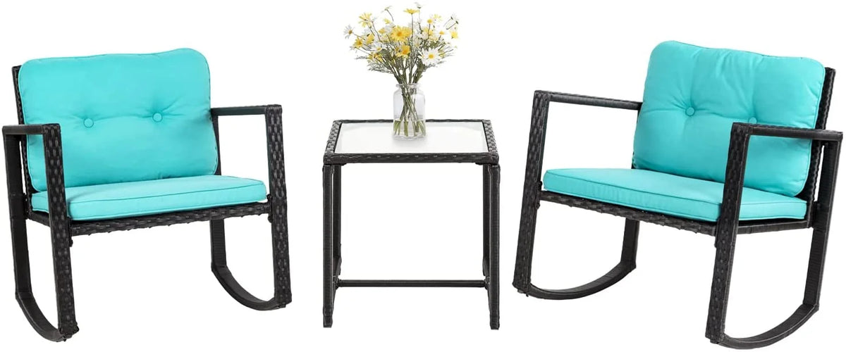 3 Pieces Wicker Outdoor Set with Tempered Glass Coffee Table E542