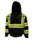 Black Safety Bomber Jacket with Detachable Hood P8694