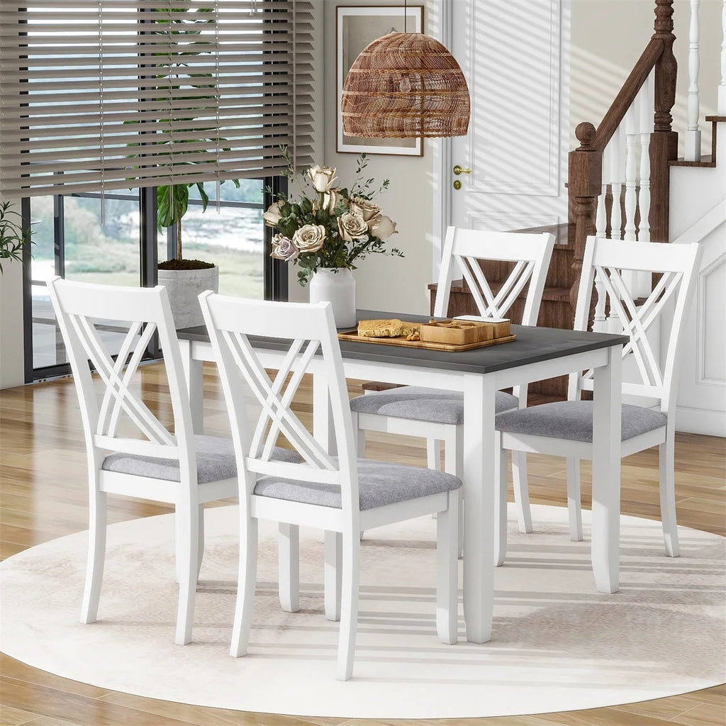 Rustic 5-Piece Dining Table Set with 4 X-Back Chairs B685