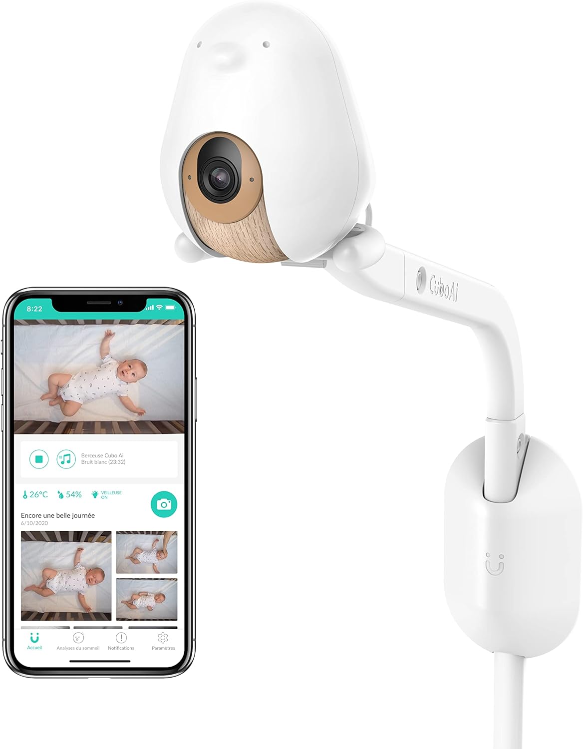 Smart Baby Monitor with Wall Mount: 1080p HD Night Vision Camera, 2-Way Audio, Cry & Temperature Detection W606832