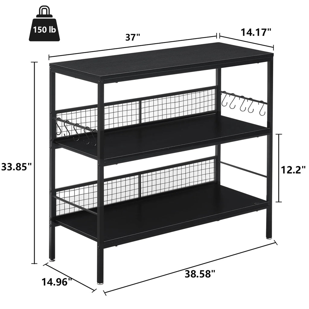 Rolling Kitchen Storage Cart with 3-Tier Shelves and 10 Hooks D920