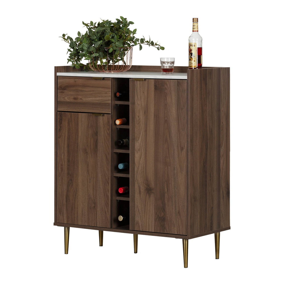 Buffet with Storage in Natural Walnut and Faux Carrara Marble E4949
