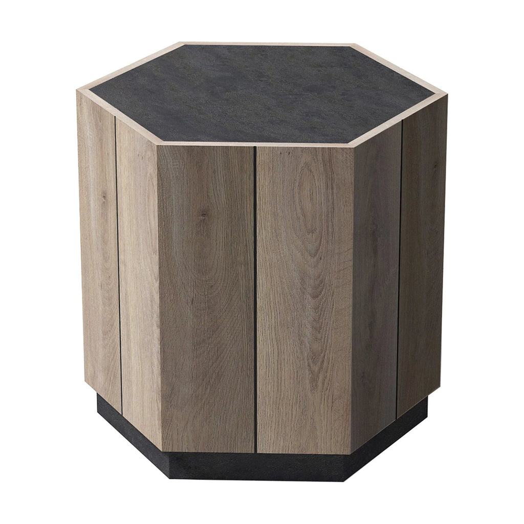 Textured Black Warm Oak Corner Table with Drawer H416