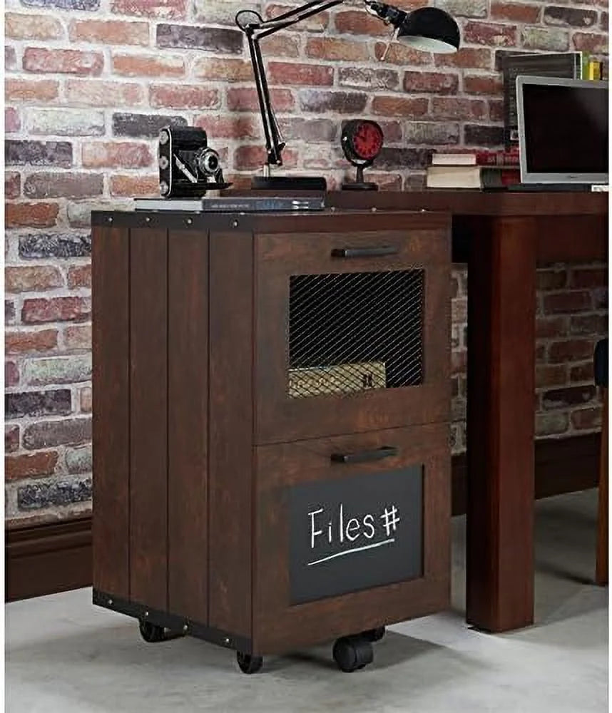 Walnut Wood Filing Cabinet With Casters W2878