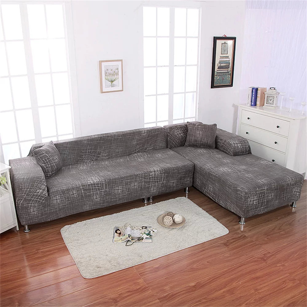 2pcs Polyester Fabric Stretch Sofa Covers for L Shape Sectional N1881