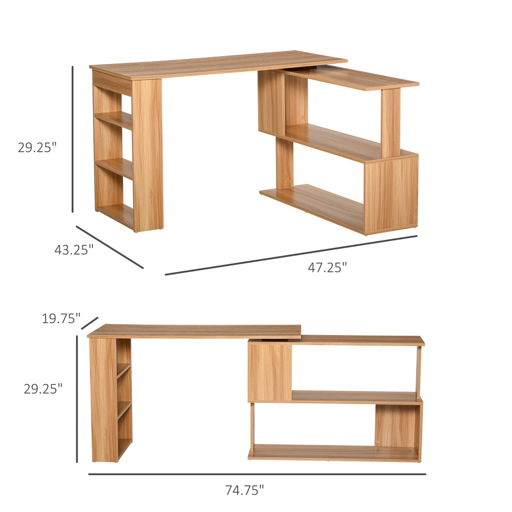 L Shaped Rotating Corner Desk with Bookshelves M6016