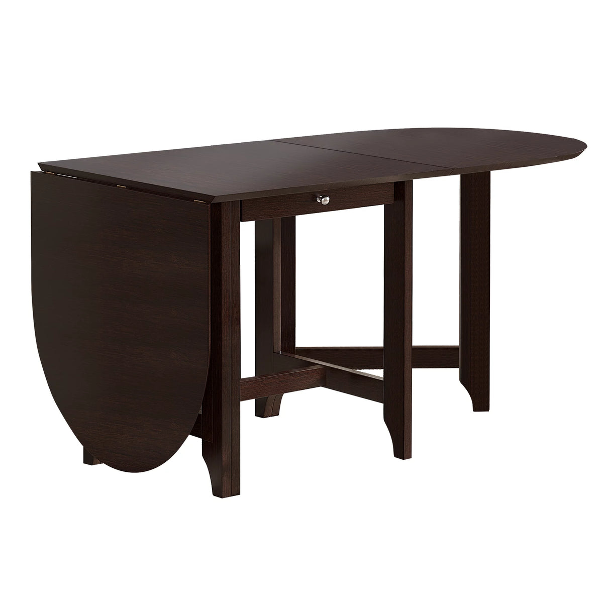 Drop-Leaf Rubberwood Dining Table with Drawer Dark Cappuccino X478