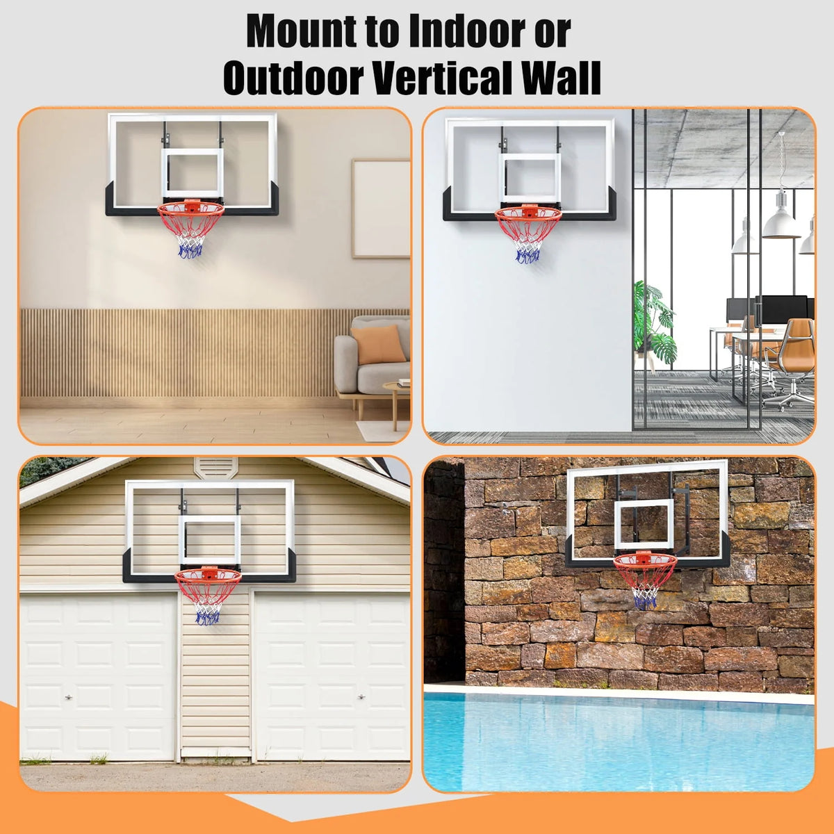 48in Wall-Mounted Basketball Backboard and Rim Combo W661155