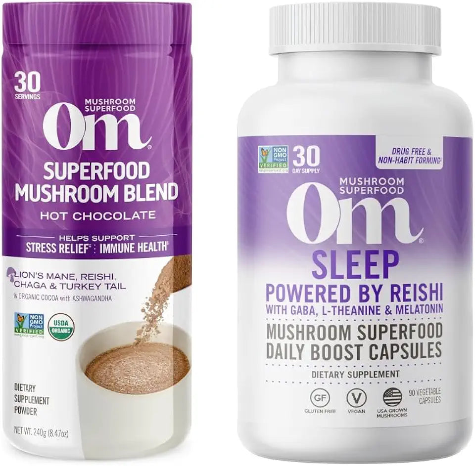 Hot Chocolate Blend Mushroom Powder and Sleep Mushroom Capsules 90 Count E87758