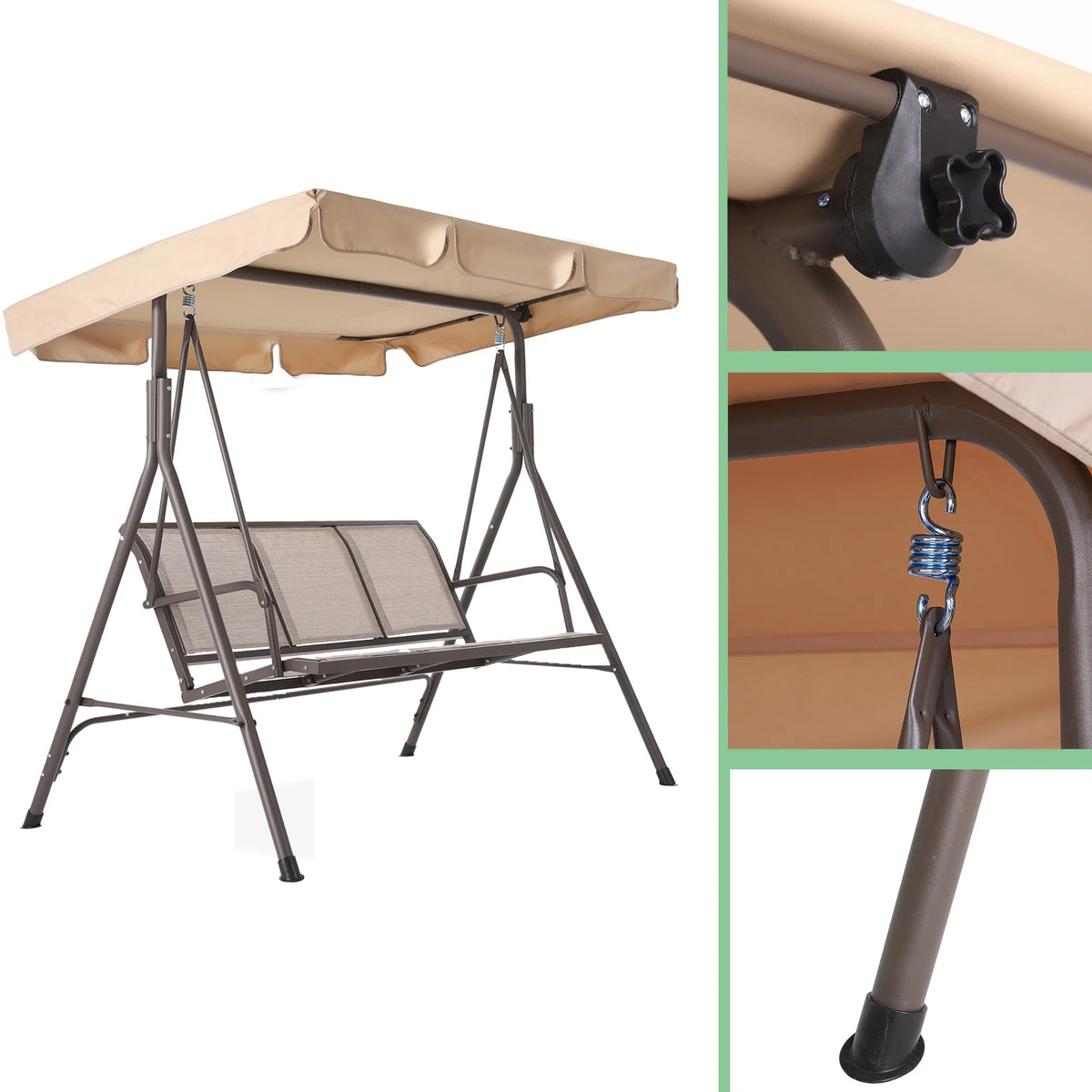 Outdoor Swing With Canopy, 3-Person, Beige C140