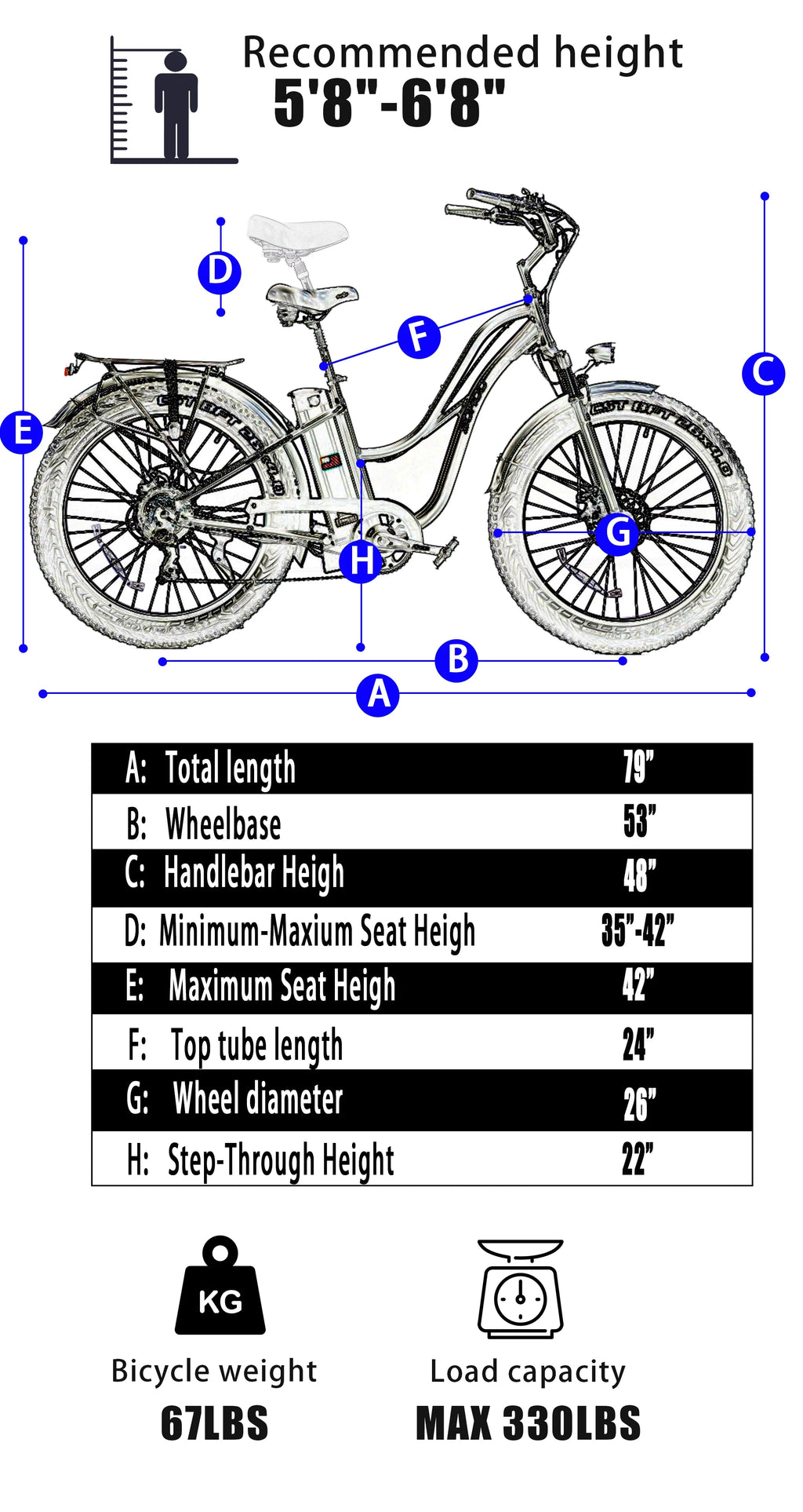 48V 750W 16Ah 26" Step-Thru Beach Cruiser Electric Bicycle D138