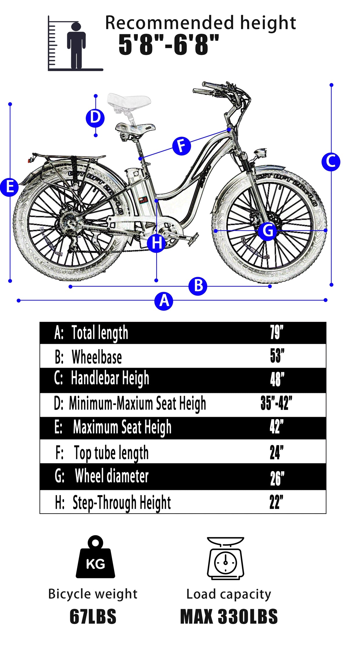 48V 750W 16Ah 26" Step-Thru Beach Cruiser Electric Bicycle D138